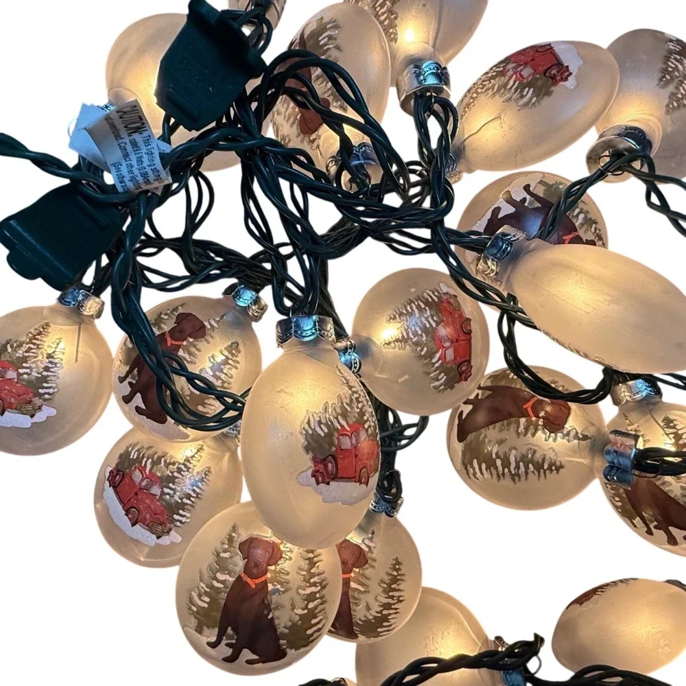 Chocolate Labrador Hand Painted Christmas String Light Red Truck Cardinal Tested